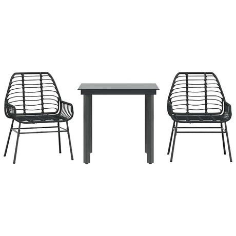 Vidaxl 3-delige tuinset poly rattan glas zwart