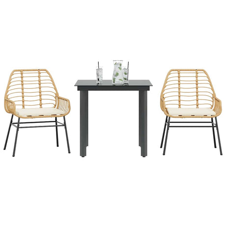 Vidaxl 3-delige tuinset met kussens poly rattan glas bruin