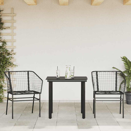 Vidaxl 3-delige tuinset poly rattan glas zwart