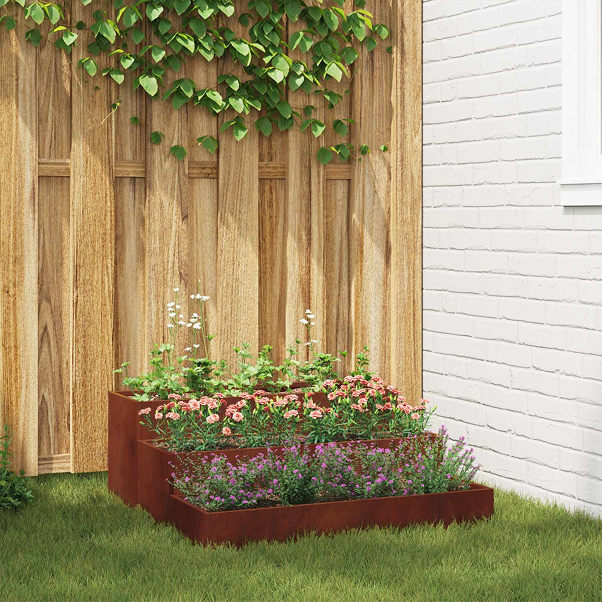 Vidaxl plantenbak roestig 90 x 90 x 35 cm weervast staal