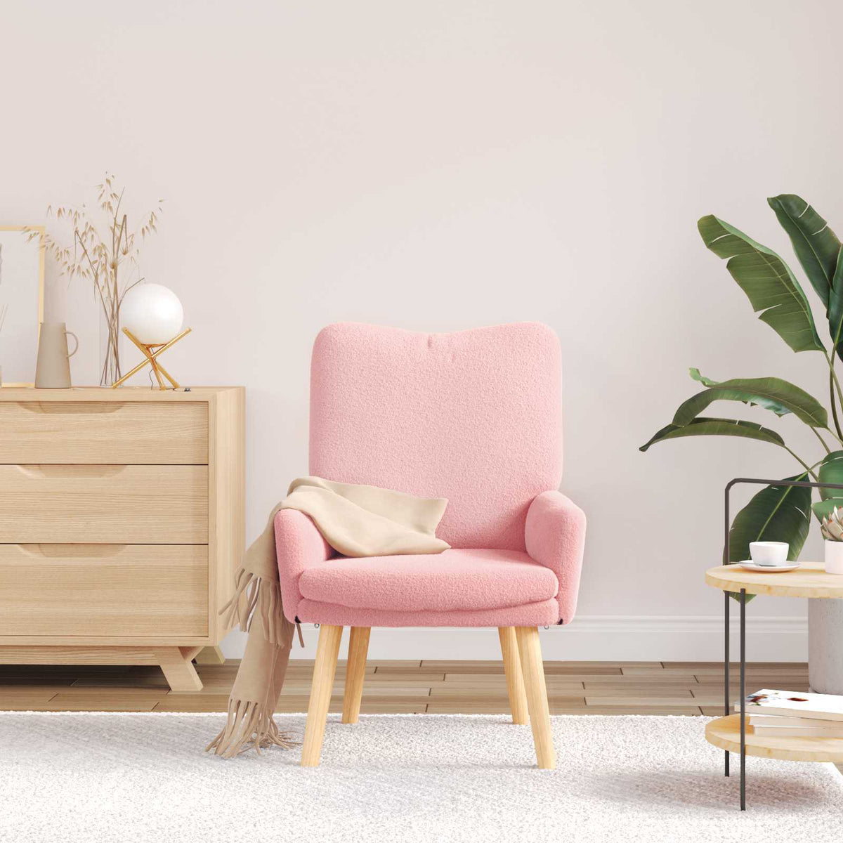 Vidaxl fauteuil roze 63 x 67 x 94 cm schapenstof en triplex