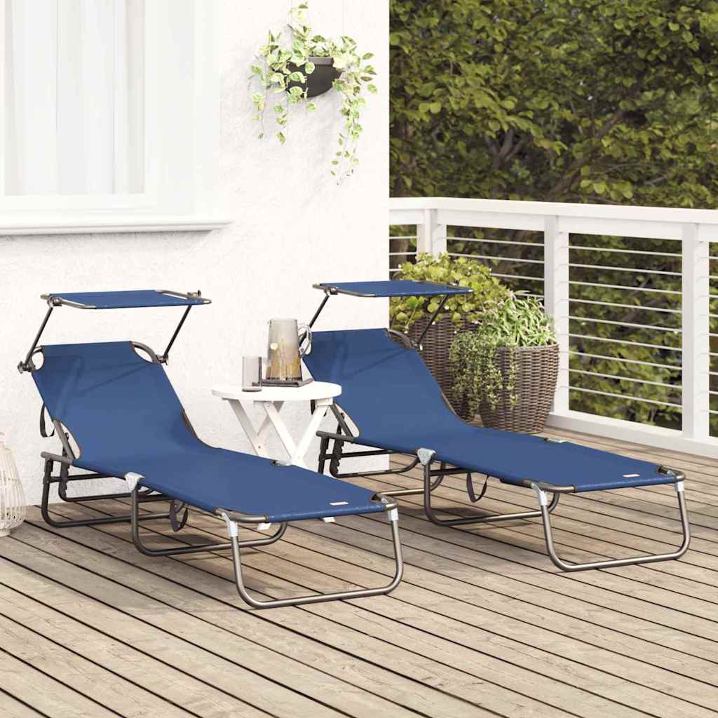 Vidaxl opvouwbare zonnebed 2 st oxford blauw