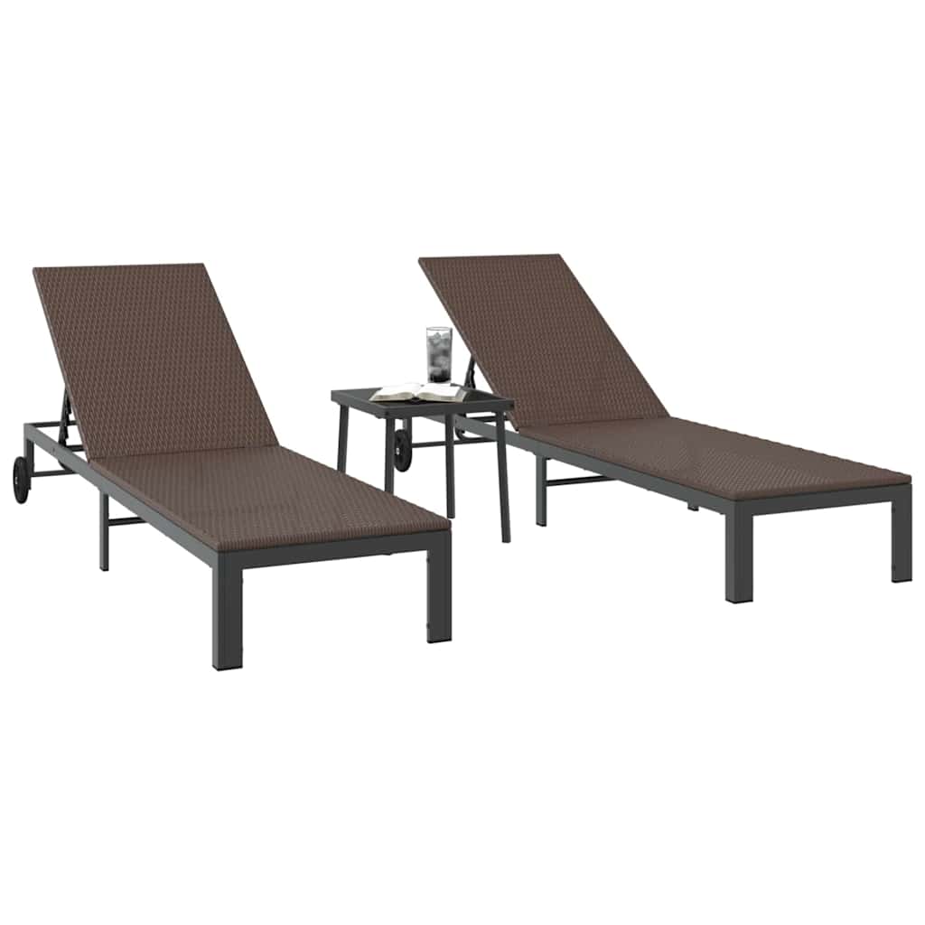 Vidaxl ligstoel 3 st poly rattan bruin