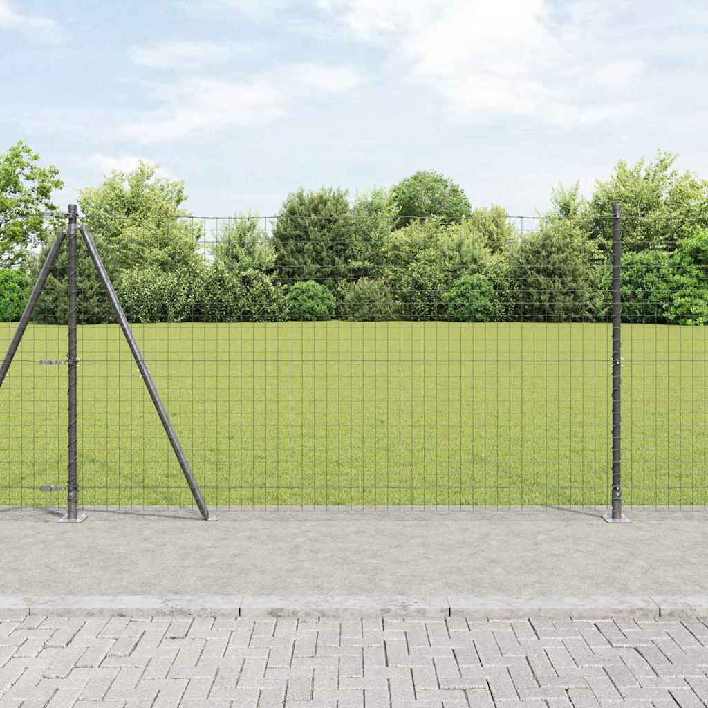 Vidaxl hekpaal met betonnen voet 7 st grijs gepoedercoat staal