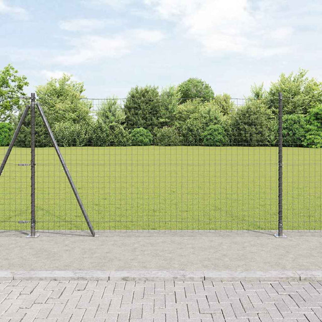 Vidaxl hekpaal met betonnen voet 7 st grijs gepoedercoat staal