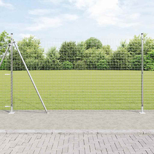 Vidaxl hekpaal met betonnen voet 7 st zilver gepoedercoat staal