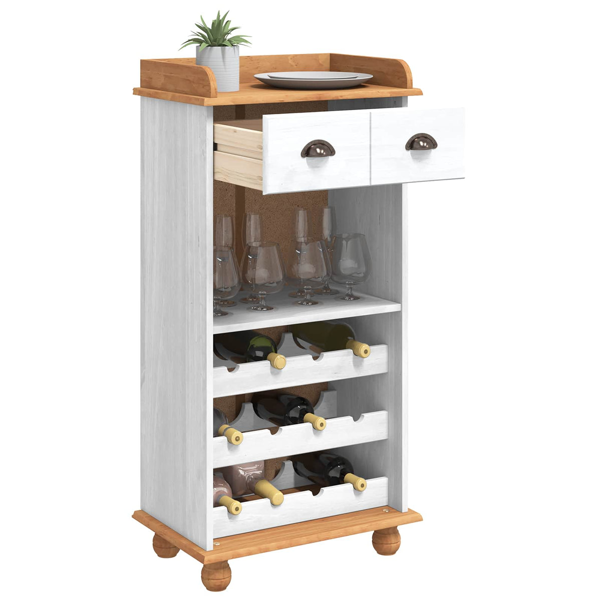 Vidaxl wijnkast askim wit met honingtopp 57 x 37 x 114 cm