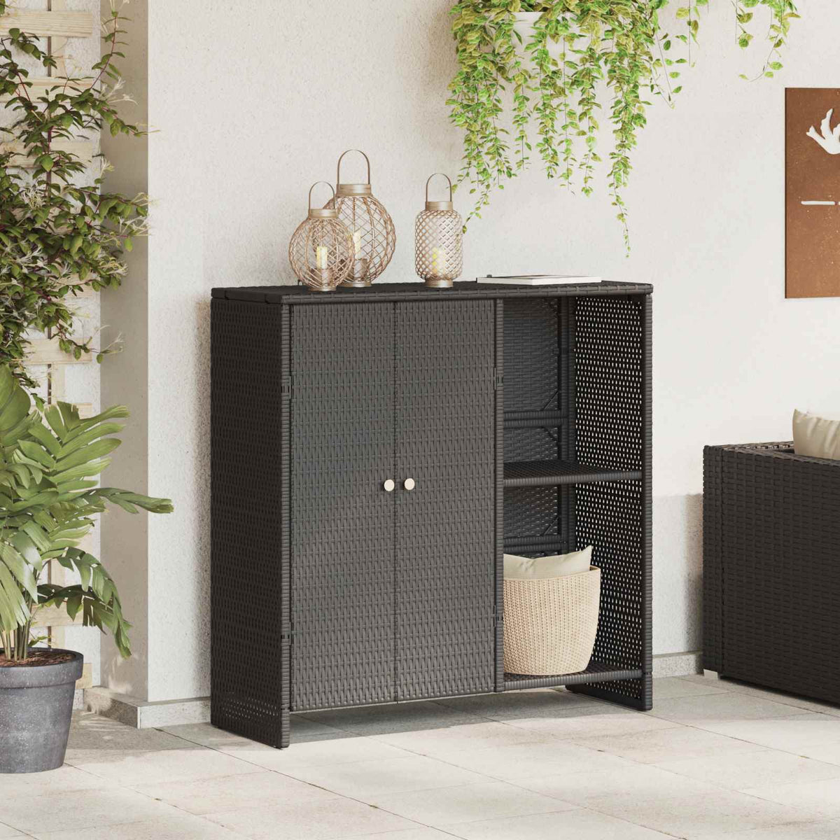 Vidaxl opbergkast met plank met opslag zwart 100 x 36 x 102 cm rattan