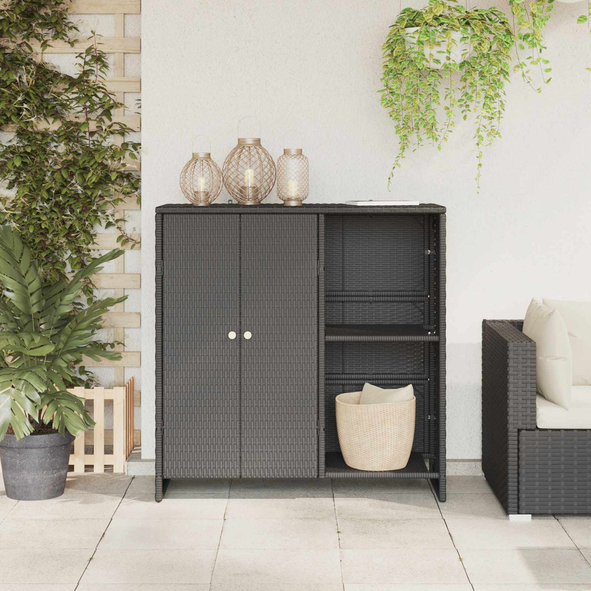 Vidaxl opbergkast met plank met opslag zwart 100 x 36 x 102 cm rattan