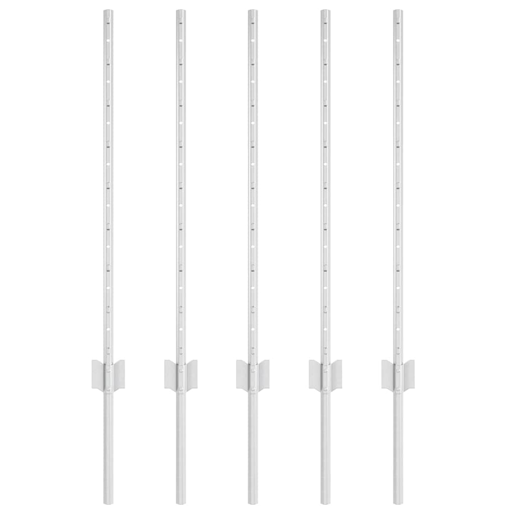 Vidaxl afrasteringspaal 5 pcs zilver 80 cm staal