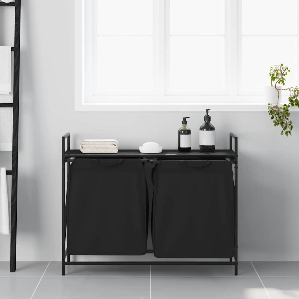 Vidaxl wasmand 2 vakken met plank zwart eikenkleurig