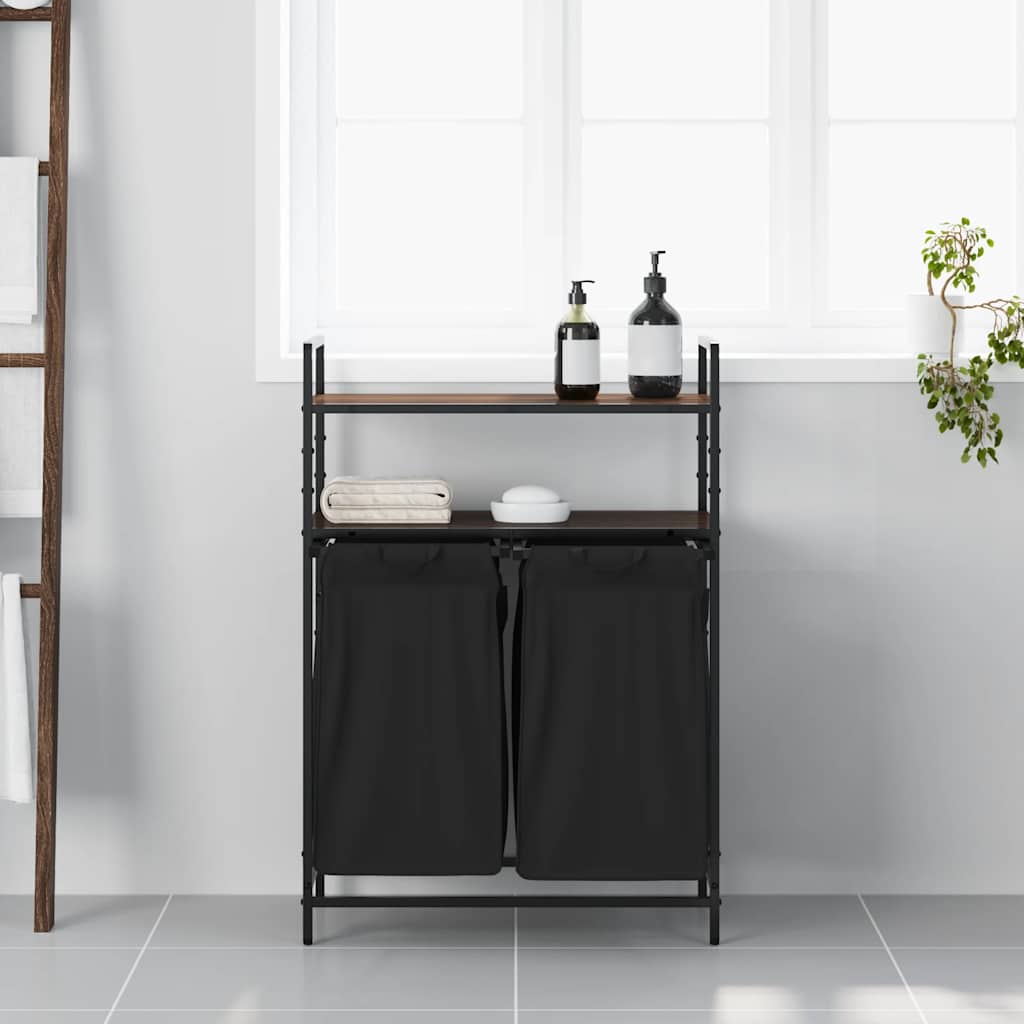Vidaxl wasmand 2 vakken met planken bruin eikenkleurig