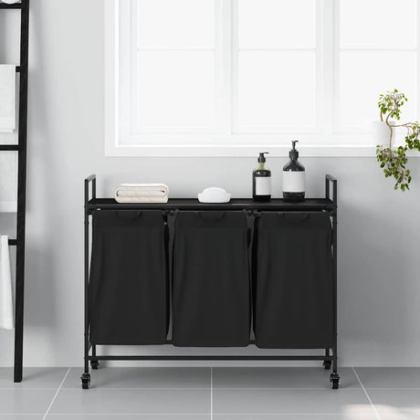 Vidaxl wasmand 3 vakken met planken zwart eikenkleurig