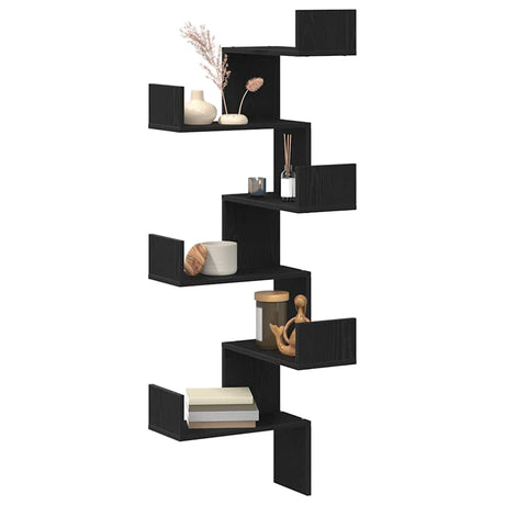 Vidaxl wandhoekplank zwart eiken 45 x 45 x 147 cm