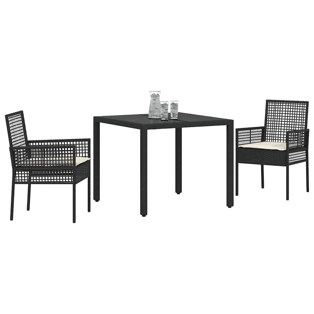 Vidaxl tuin eettafelset 3 st zwart poly rattan