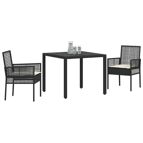 Vidaxl tuin eettafelset 3 st zwart poly rattan