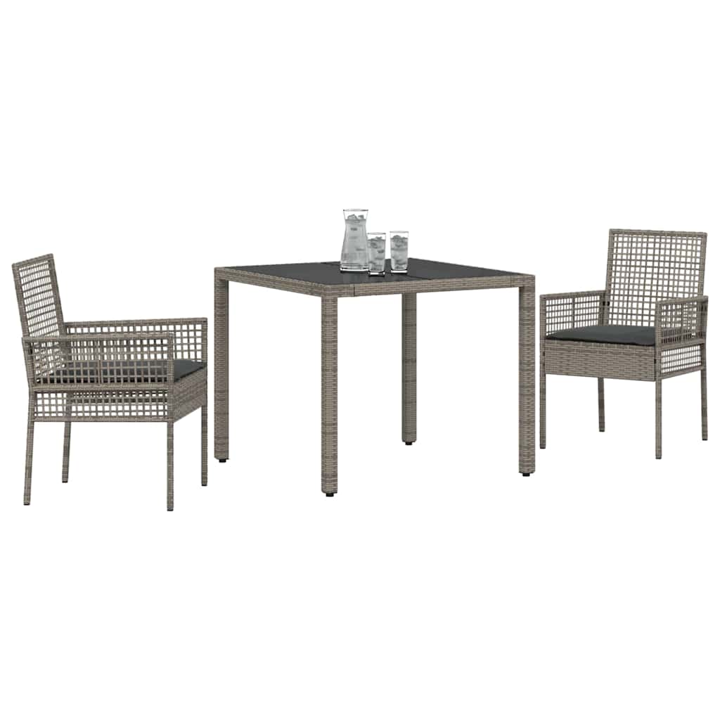 Vidaxl tuin eettafelset 3 st grijs poly rattan