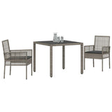 Vidaxl tuin eettafelset 3 st grijs poly rattan