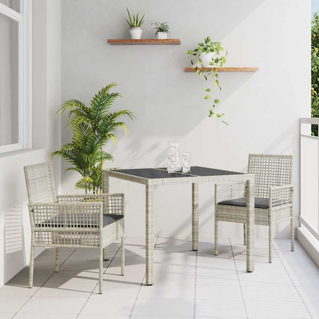 Vidaxl tuin eettafelset 3 st lichtgrijs poly rattan