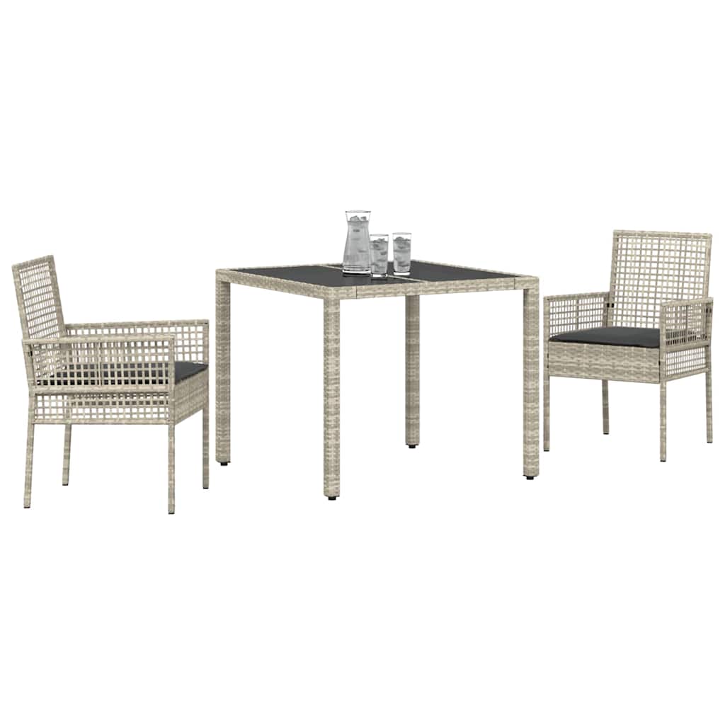 Vidaxl tuin eettafelset 3 st lichtgrijs poly rattan