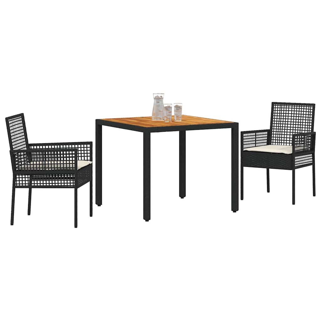Vidaxl tuin eettafelset 3 st zwart poly rattan