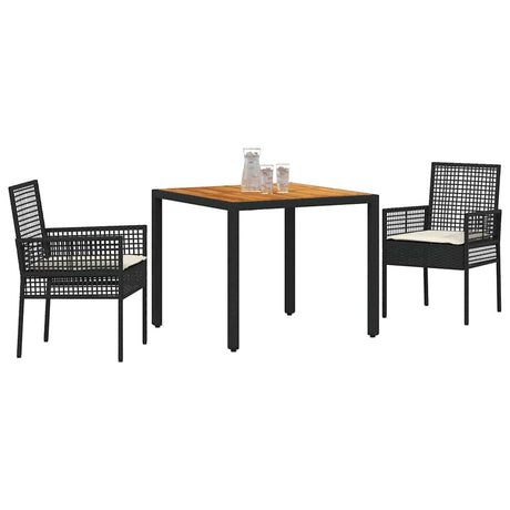 Vidaxl tuin eettafelset 3 st zwart poly rattan