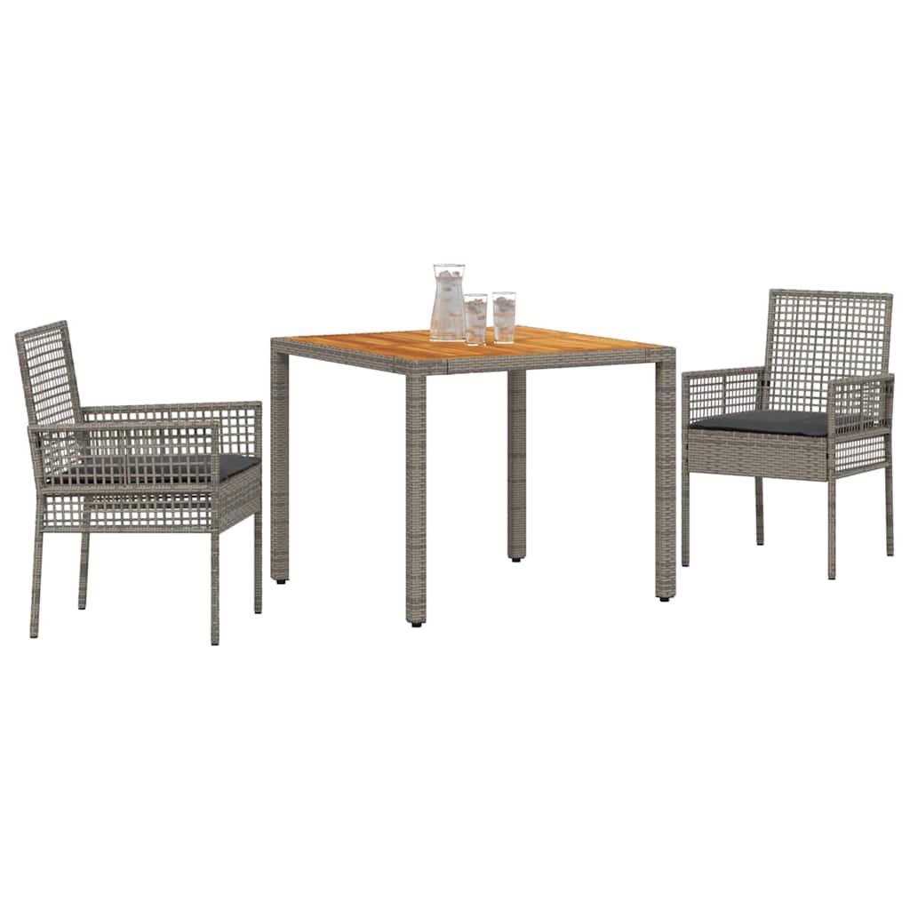 Vidaxl tuin eettafelset 3 st grijs poly rattan