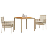 Vidaxl tuin eettafelset 3 st beige poly rattan