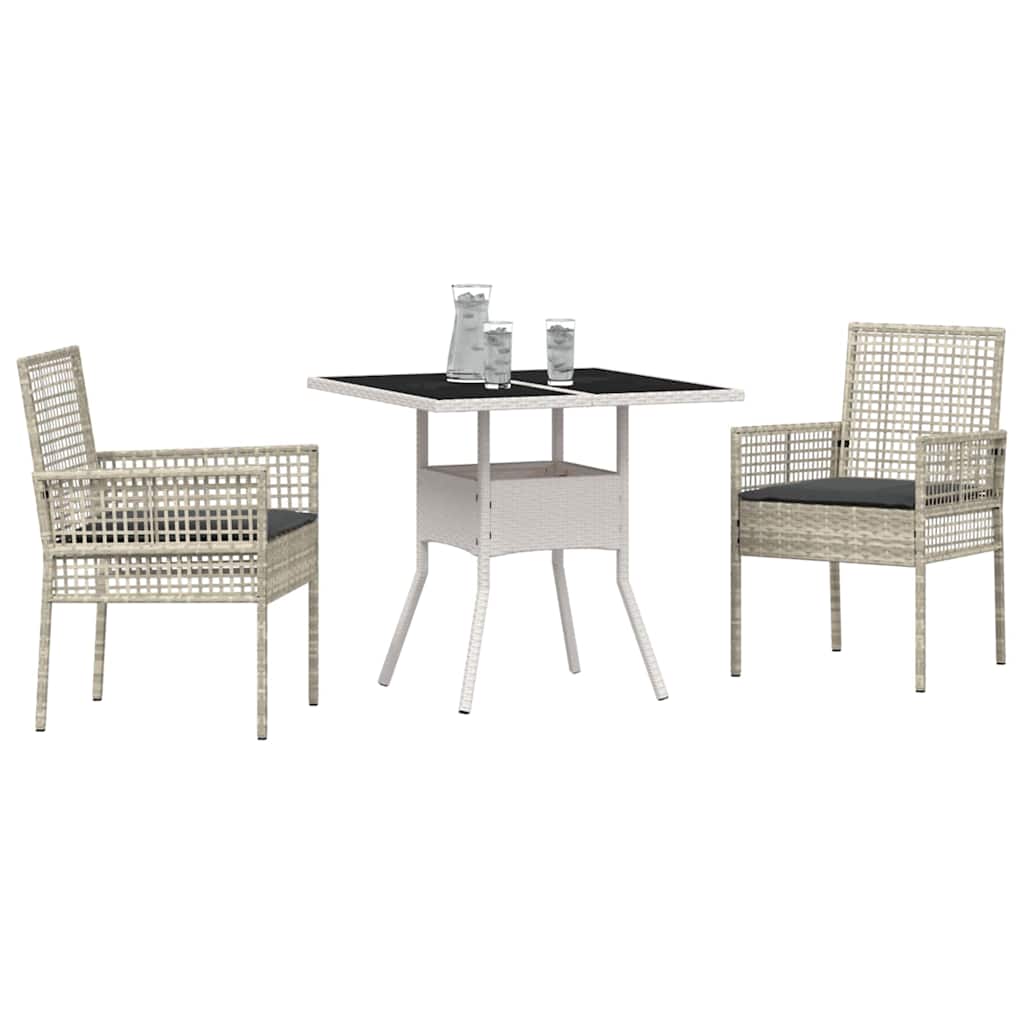 Vidaxl tuin eettafelset 3 st lichtgrijs poly rattan