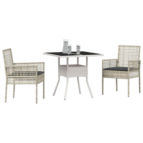 Vidaxl tuin eettafelset 3 st lichtgrijs poly rattan