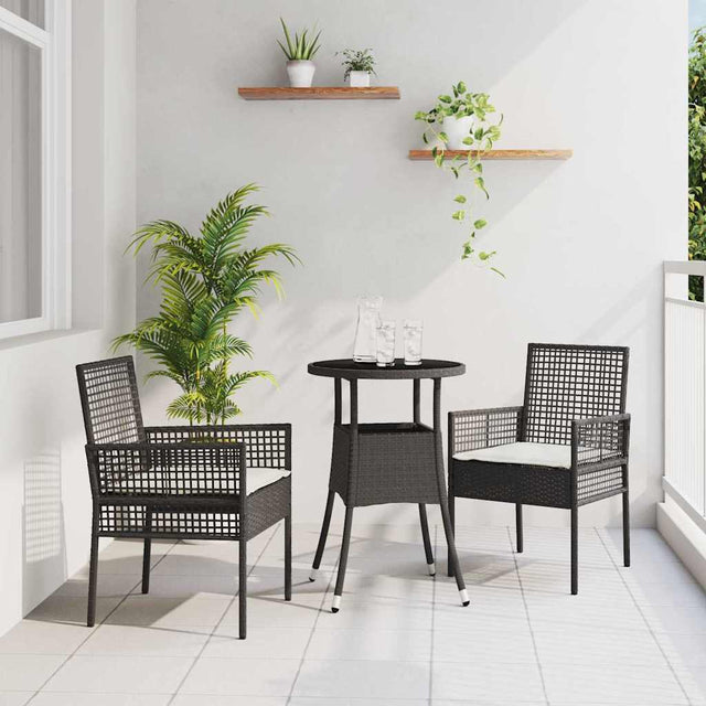 Vidaxl tuin eettafelset 3 st zwart poly rattan