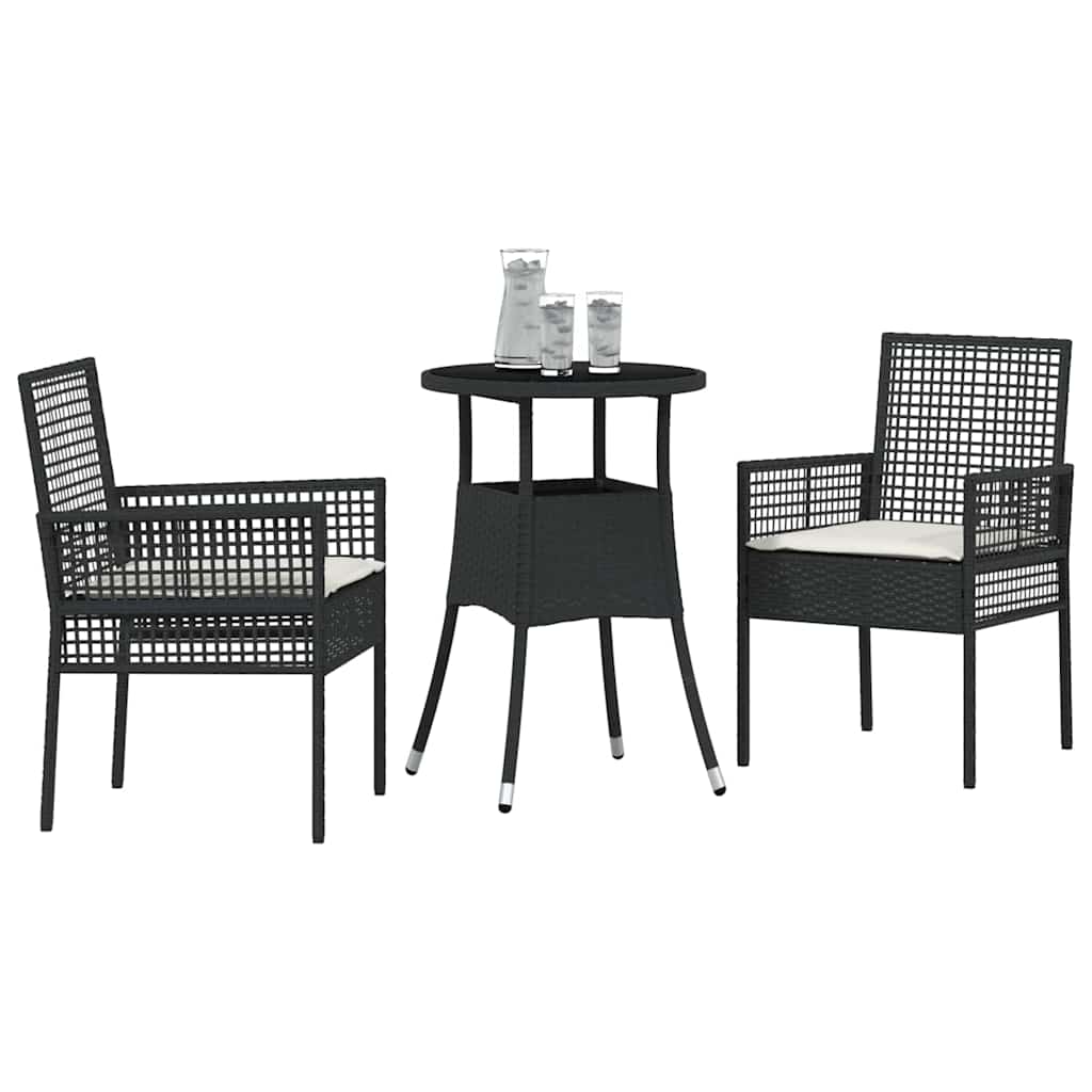 Vidaxl tuin eettafelset 3 st zwart poly rattan
