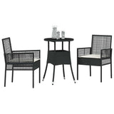 Vidaxl tuin eettafelset 3 st zwart poly rattan