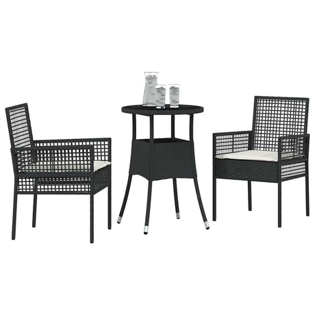 Vidaxl tuin eettafelset 3 st zwart poly rattan