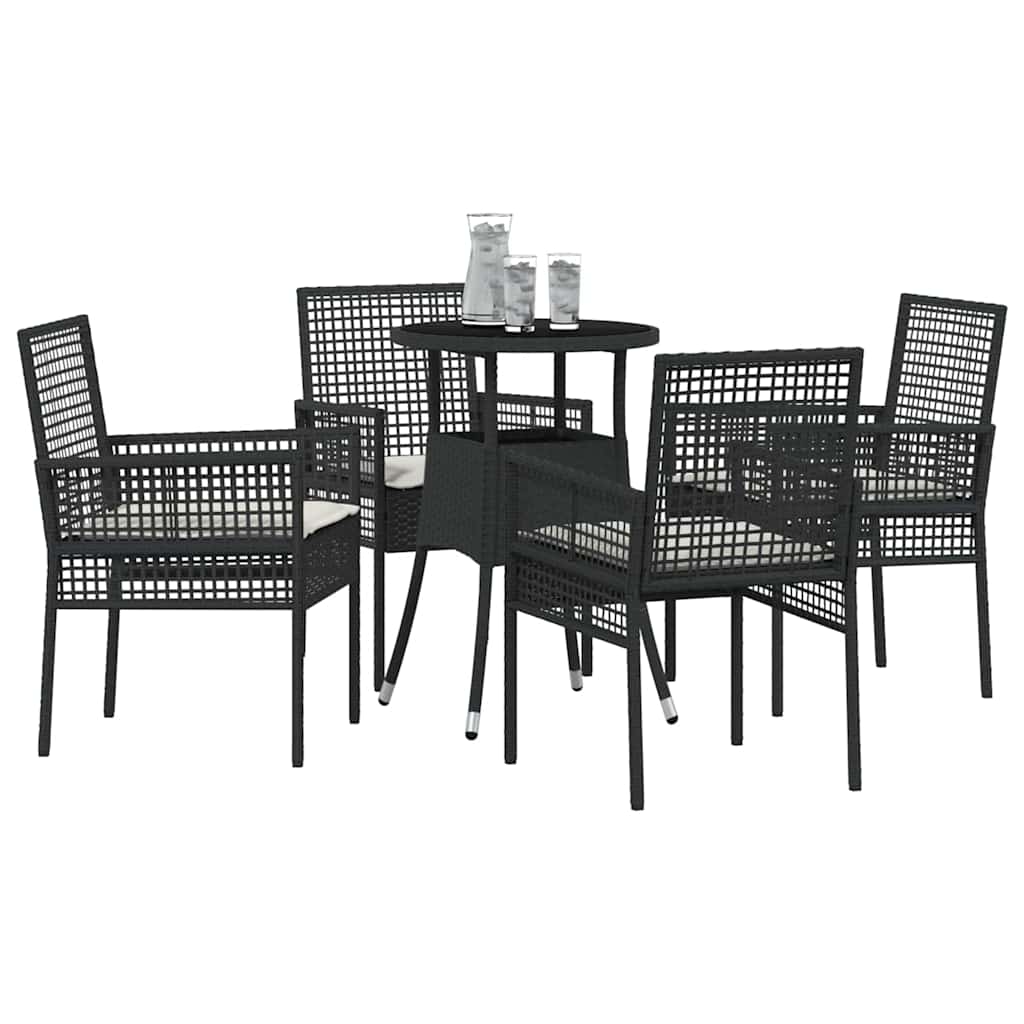 Vidaxl tuin eettafelset 5 st zwart poly rattan