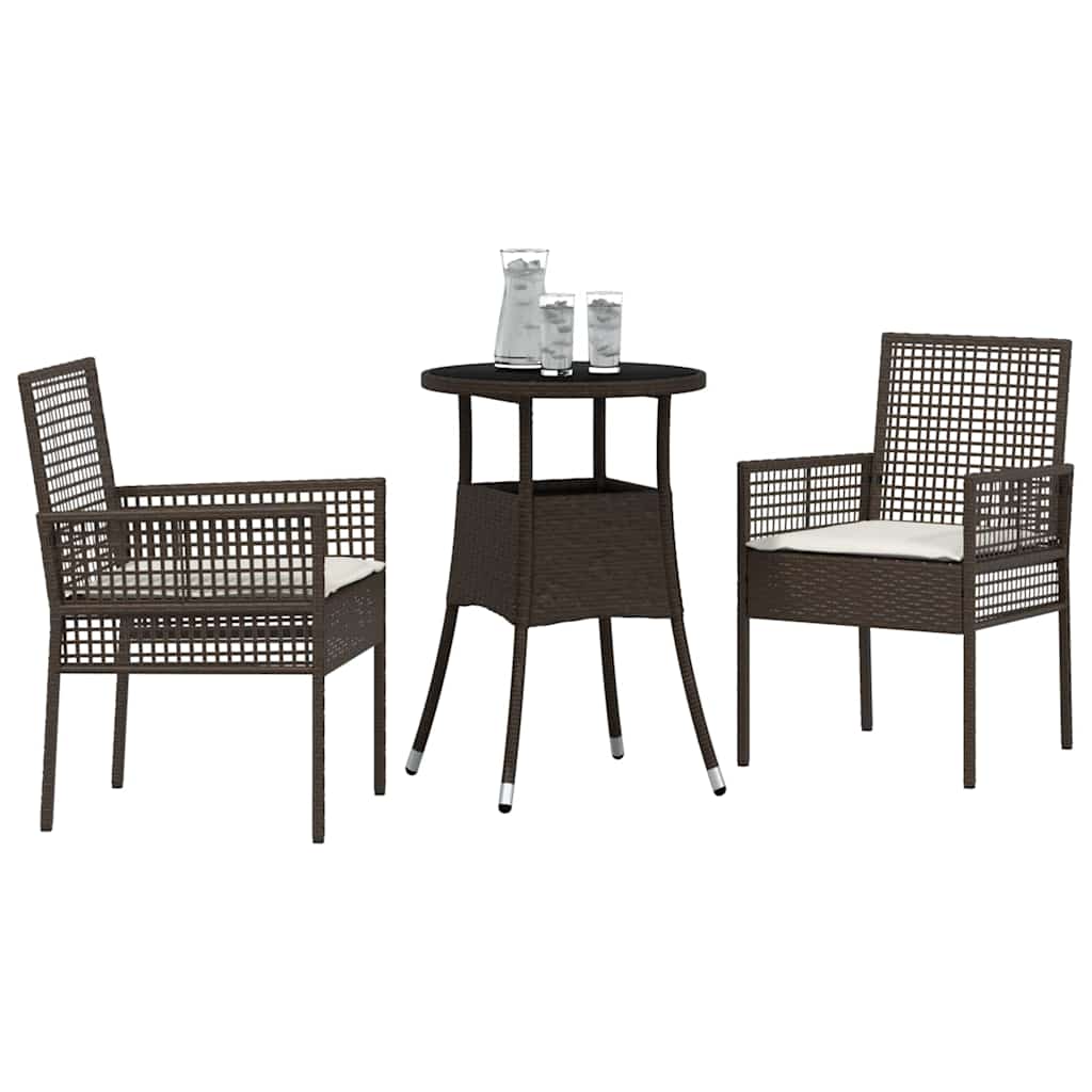 Vidaxl tuin eettafelset 3 st bruin poly rattan
