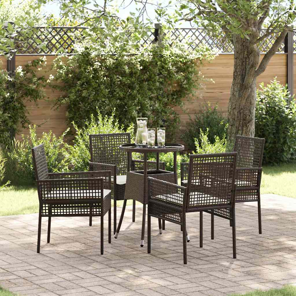 Vidaxl tuin eettafelset 5 st bruin poly rattan