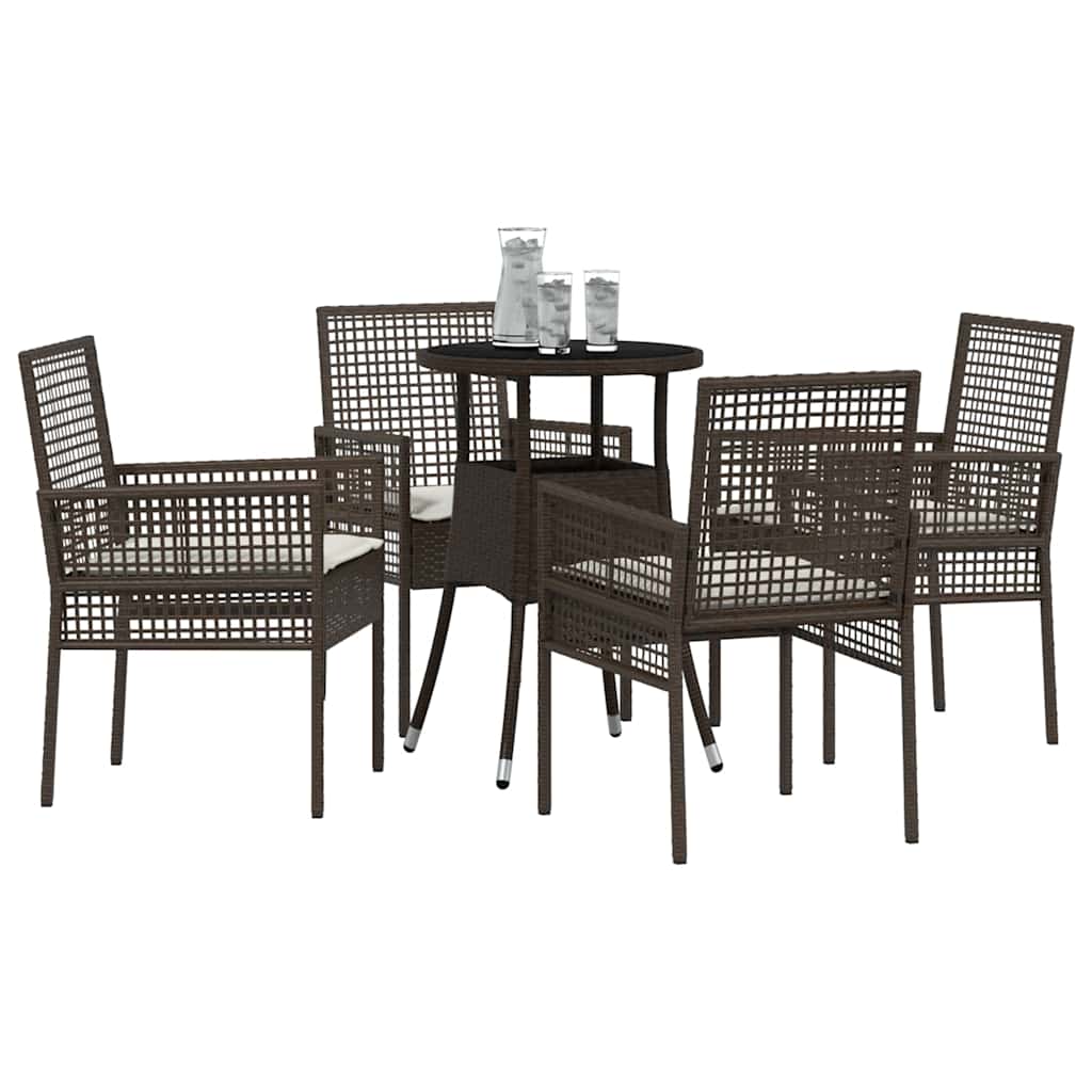 Vidaxl tuin eettafelset 5 st bruin poly rattan