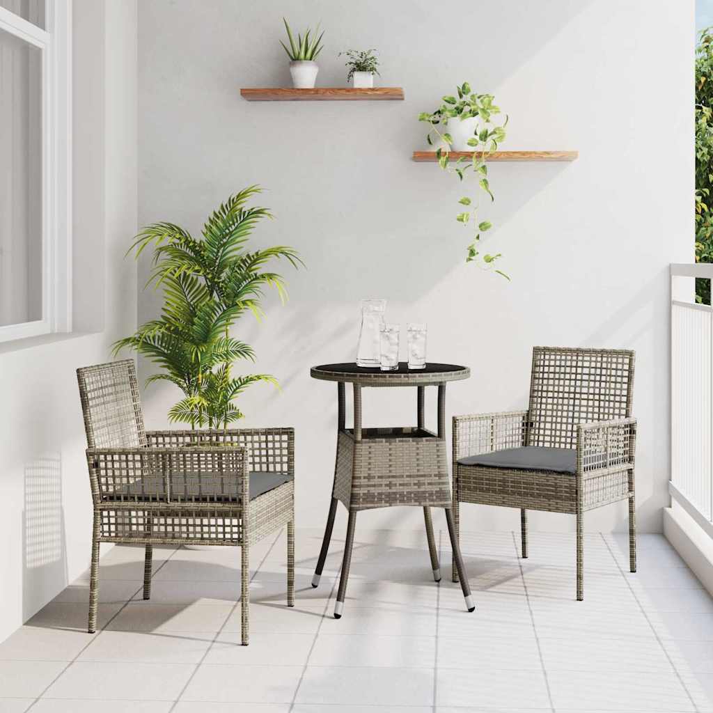 Vidaxl tuin eettafelset 3 st grijs poly rattan