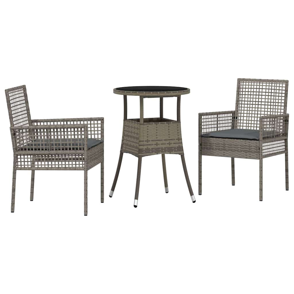 Vidaxl tuin eettafelset 3 st grijs poly rattan