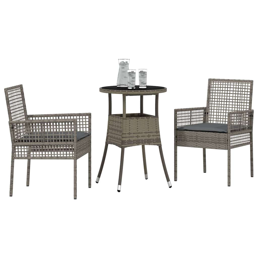 Vidaxl tuin eettafelset 3 st grijs poly rattan