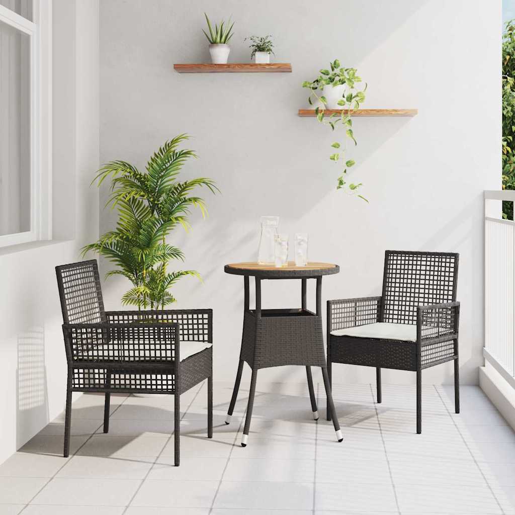 Vidaxl tuin eettafelset 3 st zwart poly rattan