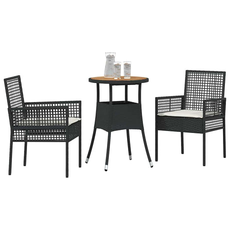 Vidaxl tuin eettafelset 3 st zwart poly rattan