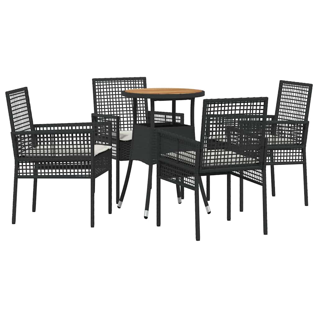 Vidaxl tuin eettafelset 5 st zwart poly rattan