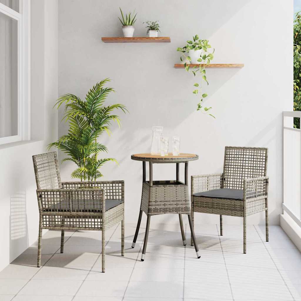 Vidaxl tuin eettafelset 3 st grijs poly rattan