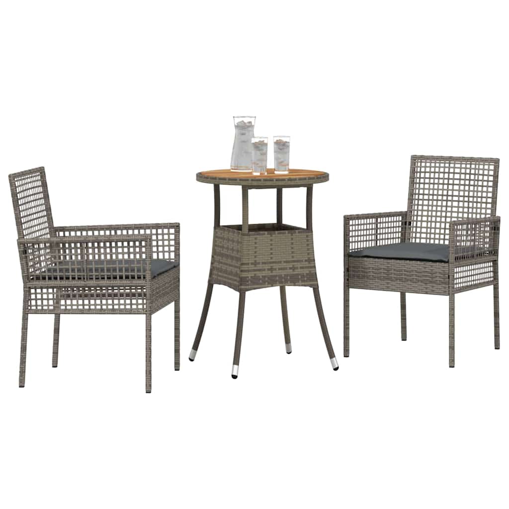 Vidaxl tuin eettafelset 3 st grijs poly rattan