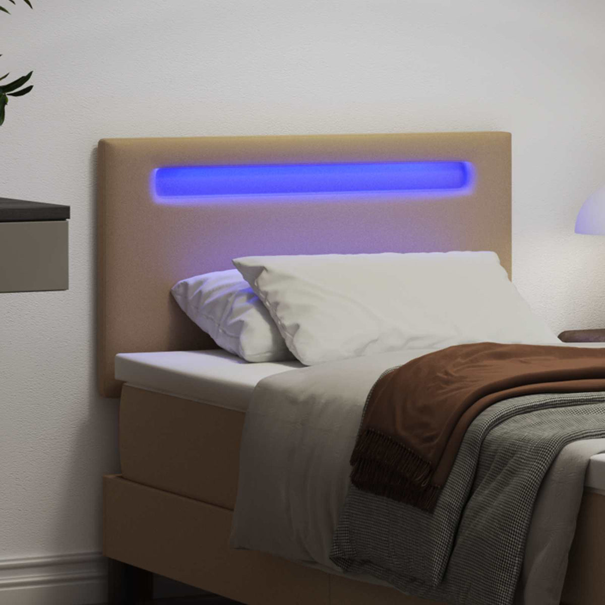 Vidaxl led hoofdbord cappuccino nep leer