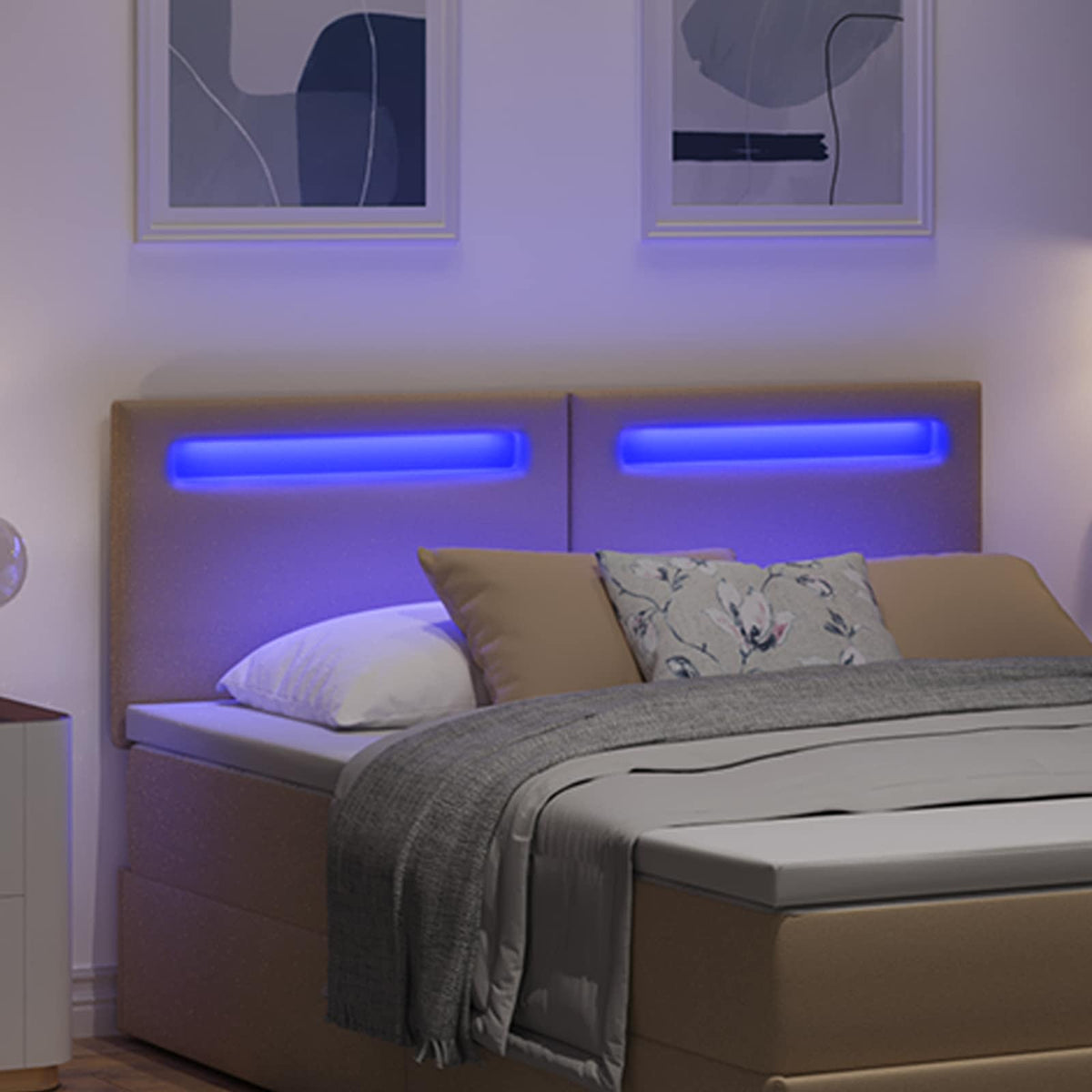 Vidaxl led hoofdbord cappuccino 144 cm nep leer