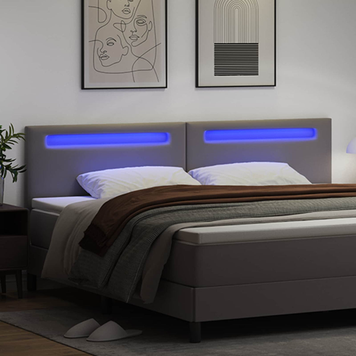 Vidaxl led hoofdbord grijs nep leer