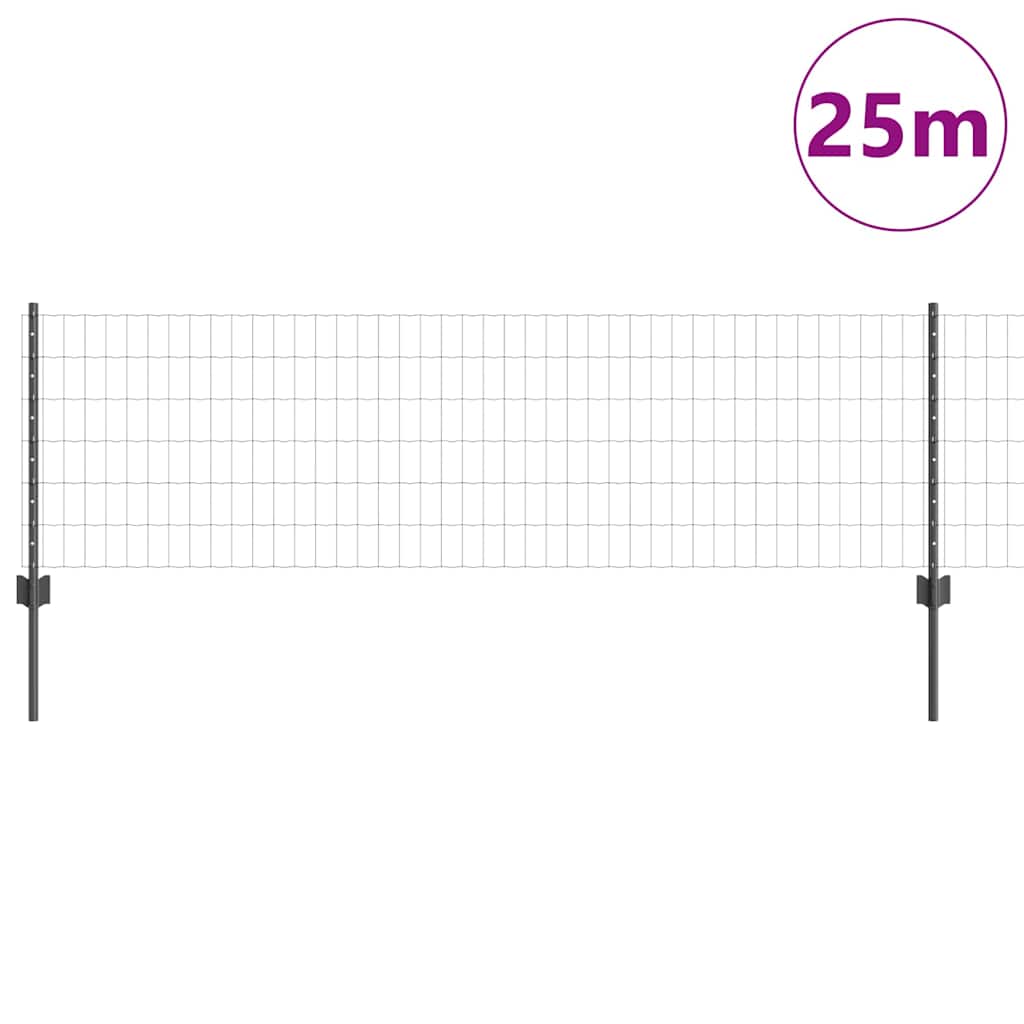 Vidaxl hek met paal grijs 0,6 x 25 m staal en pvc